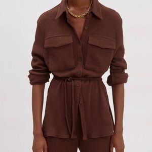Thick Rib Pocket Shirt Lounge Set in Chocolate